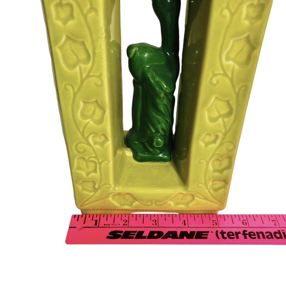 Vintage Shawnee Pottery Double Vase 850 Chartreuse Green Deer Ivy Mid Century - Picture 9 of 11